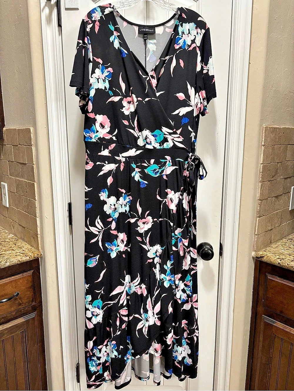 Lane Bryant Floral Wrap Maxi Dress in Black Size 14/16 Like New